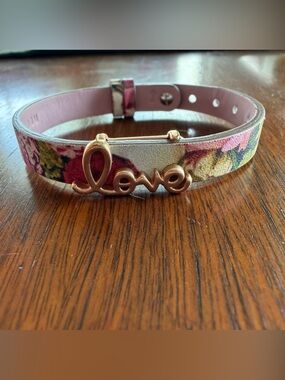 KEEP Collective Love Script charm with Floral Leather Bracelet - Pink